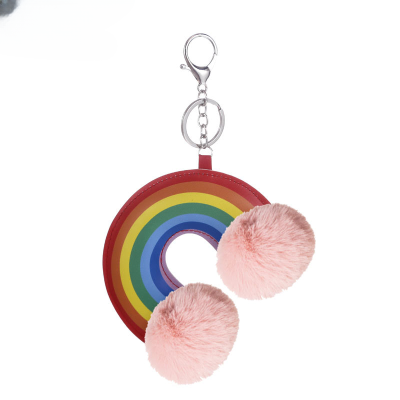 Wholesale Faux Rainbow Leather Fur Balls Keychains